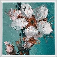 SIGNWIN Framed Canvas Wall Art White Plum Blossom Floral Flower Oil Painting Impressionism Modern Closeup Expressive for Living Room, Bedroom, Office - 16