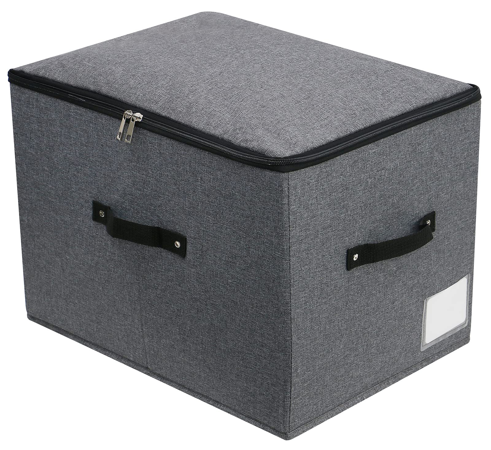 Foldable Fabric Storage Box with Zipper lid, handle, Blankets Clothes Quilts Storage Basket Organizer for Bedroom Closet Shelf, 44×33×31cm, Black Grey — image 1
