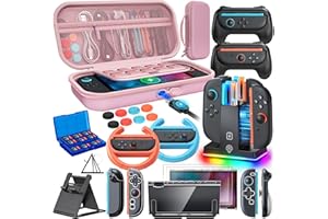 Switch 2 Accessories, Case Bundle for Nintendo Switch 2 2025 Console,[Charge Inside]FYOUNG 23 IN 1 Kit:Carrying Case,Controller Charger,Protective Shell,Grip for Joycon, Steering Wheel -Pink