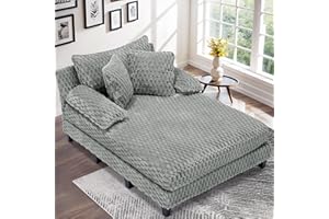 DIFYHOMEY Faux Fur Chaise Lounge Chair Indoor with 5-Position Adjustable Backrest, 59 Inches Sleeper Sofa Bed with 3 Lumbar Pillows, Upholstered Oversized Lounge Chair for Living Room, Bedroom, Office