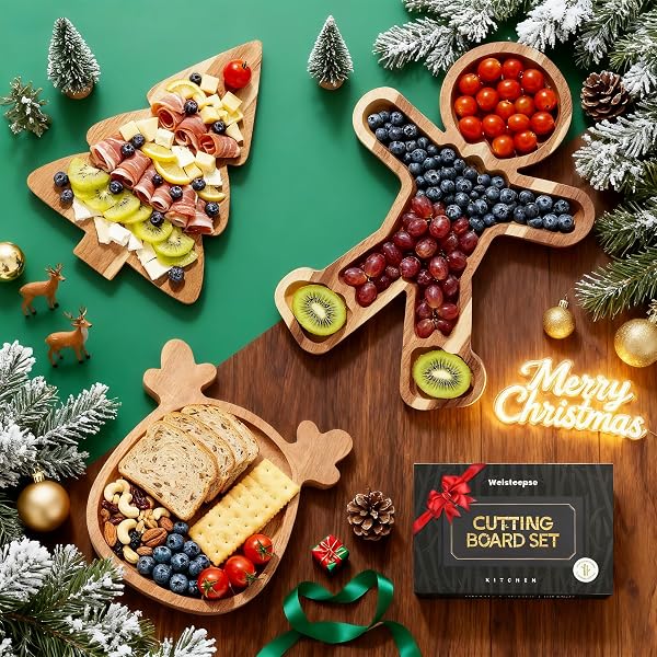CHARCUTERIE BOARD SET,CHEESE BOARD FOR SERVING,GIFTS FOR KITCHEN & PARTIES & HOUSE WARMING,3-PIECE SET,LARGE SIZE WITH FORKS,BIRTHDAY GIFT FOR WOMEN