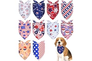 JpGdn 10PCS 4th of July Dog Bandanas American Flag Stars and Stripes Patriotic Balloons Pattern for Medium Boys Girls Independence Day Party Grooming Accessories