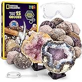NATIONAL GEOGRAPHIC Break Open 15 Premium Geodes Science Kit - Goggles, Detailed Learning Guide, 3 Display Stands, Great STEM Science Toy & Educational Gift