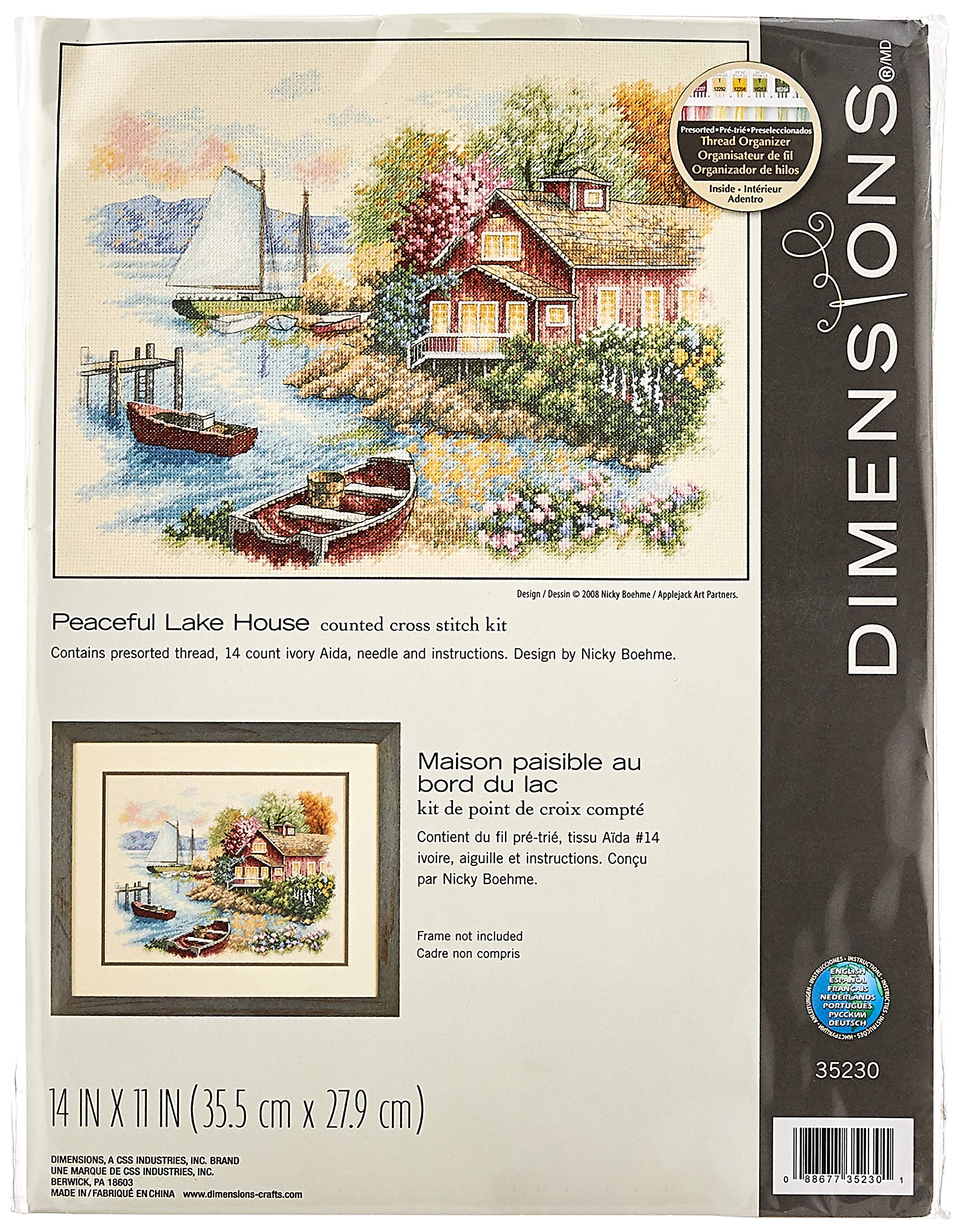 Dimensions Peaceful Lake House, Fabric, Multicolored, 14" x 11"
