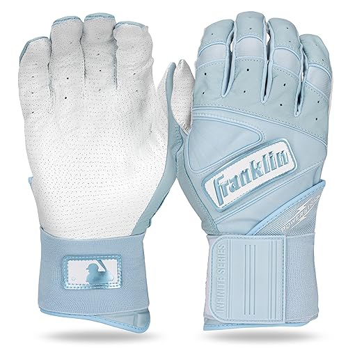 Franklin Sports MLB Batting Gloves - Infinite Powerstrap Baseball + Softball Batting Gloves -Durable Full Wrap Cage Practice Gear - Long Cuff Wrist + Heavy Duty Leather - Youth Large - C. Blue