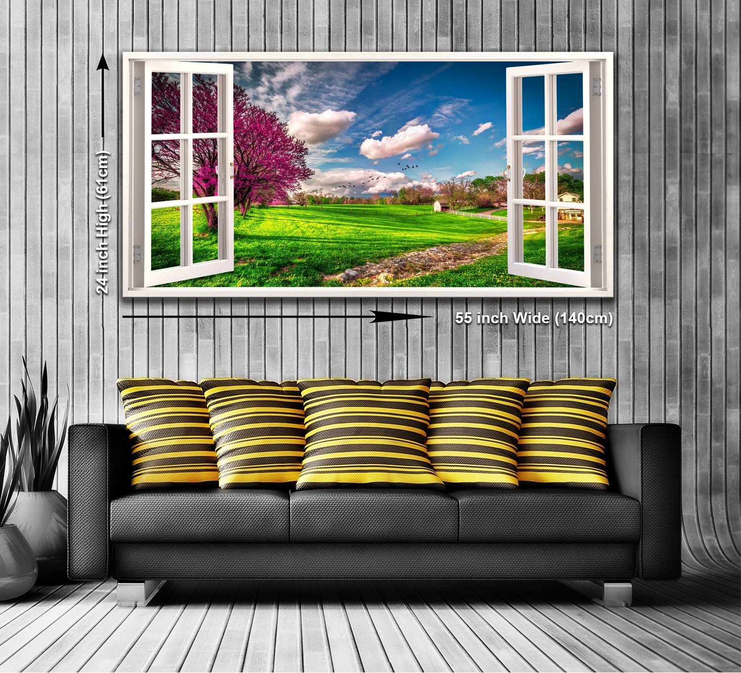 Summer in the Country View from a Window Panoramic Canvas Wall Art