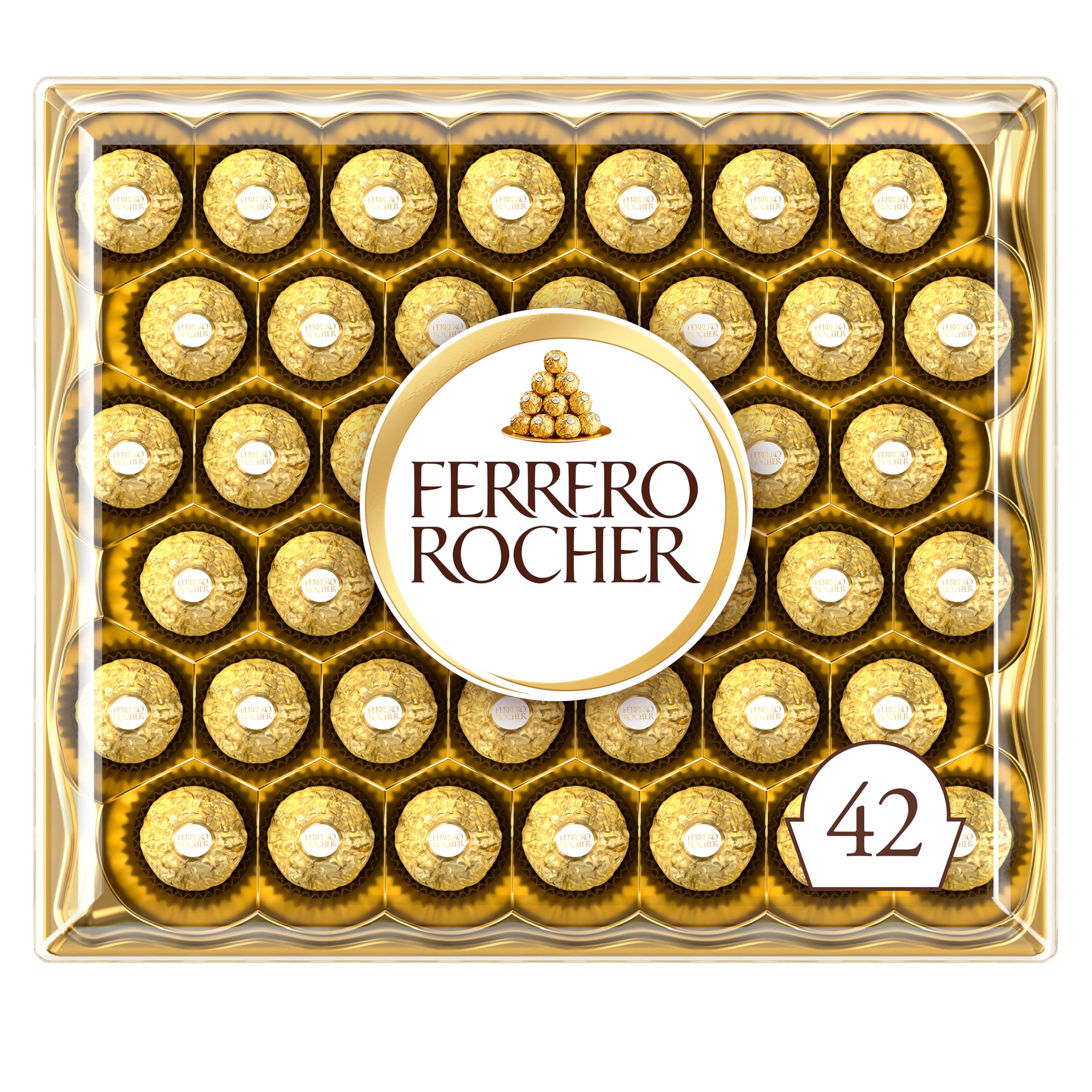 Ferrero Rocher Pralines, Chocolate Gifts - Chocolate Gift Box, Covered in Milk Chocolate and Nuts, 42 Pieces (525g)