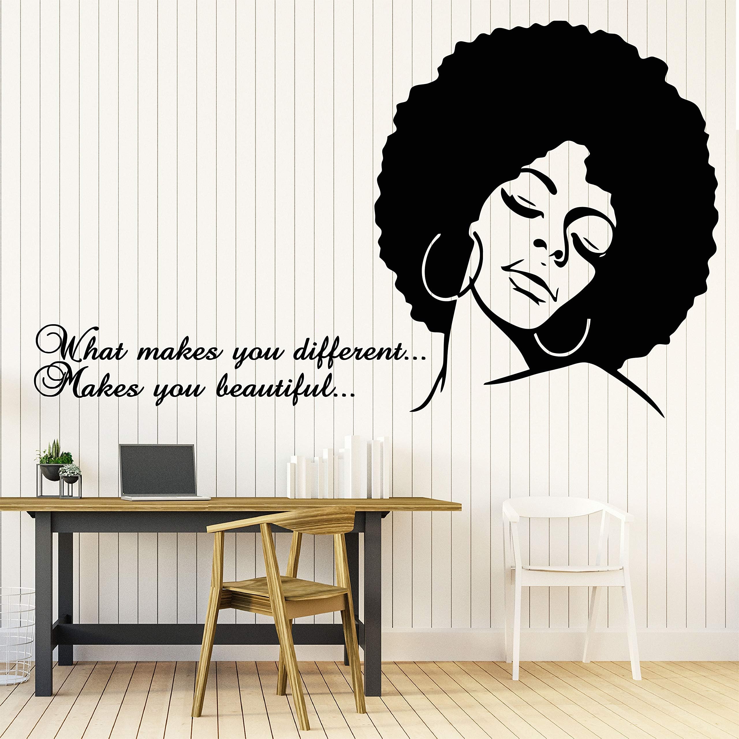 20 x 35 in Afro Wall Art Decals Decor - Afro American African Girl Hair Black Women Salon Stickers - Afro Decorations Pictures Posters Motivational Inspirational Quotes AA058