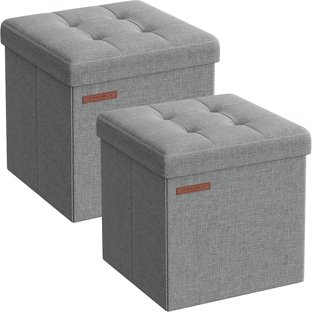 SONGMICS Storage Ottoman Set of 2 30x30x30 cm Light Grey LSF028G42
