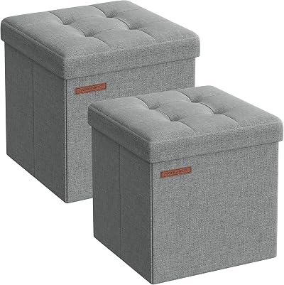 SONGMICS Storage Ottoman Set of 2 30x30x30 cm Light Grey LSF028G42
