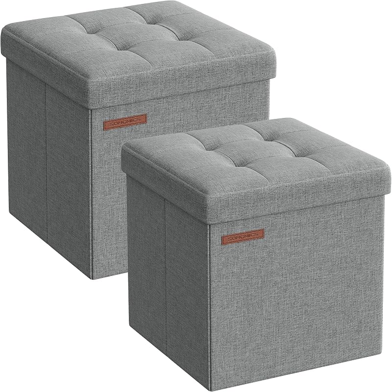 SONGMICS Storage Ottoman Set of 2 30x30x30 cm Light Grey LSF028G42