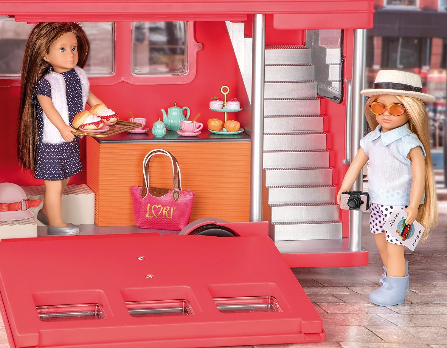 Lori Dolls, Tea Party Set for 6-inch Mini Dolls, Play Food & Travel Accessories, Desserts, Map, Camera, Smitten in Britain - Image 4