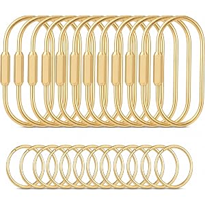 Tiezzi 12 Pack Gold Locking Carabiner Clips, Brass Key Rings for Bag Charms | Easy Twist-On Closure