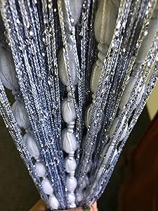 Vagasi Door String Curtains Silver Panel Soft Balls Romantic Glitter Fringe Room Divider Home Décor Wedding Girls Bedroom Window Living Room Backdrop Party Doorways Closet Doors 39x79 Inch