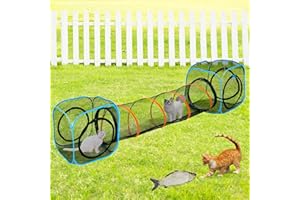 ITENT Collapsible Cat Play Tunnel & House for Indoor/Outdoor, Easy Connect with Cat Tent (2 Cubes + Run Tunnel)