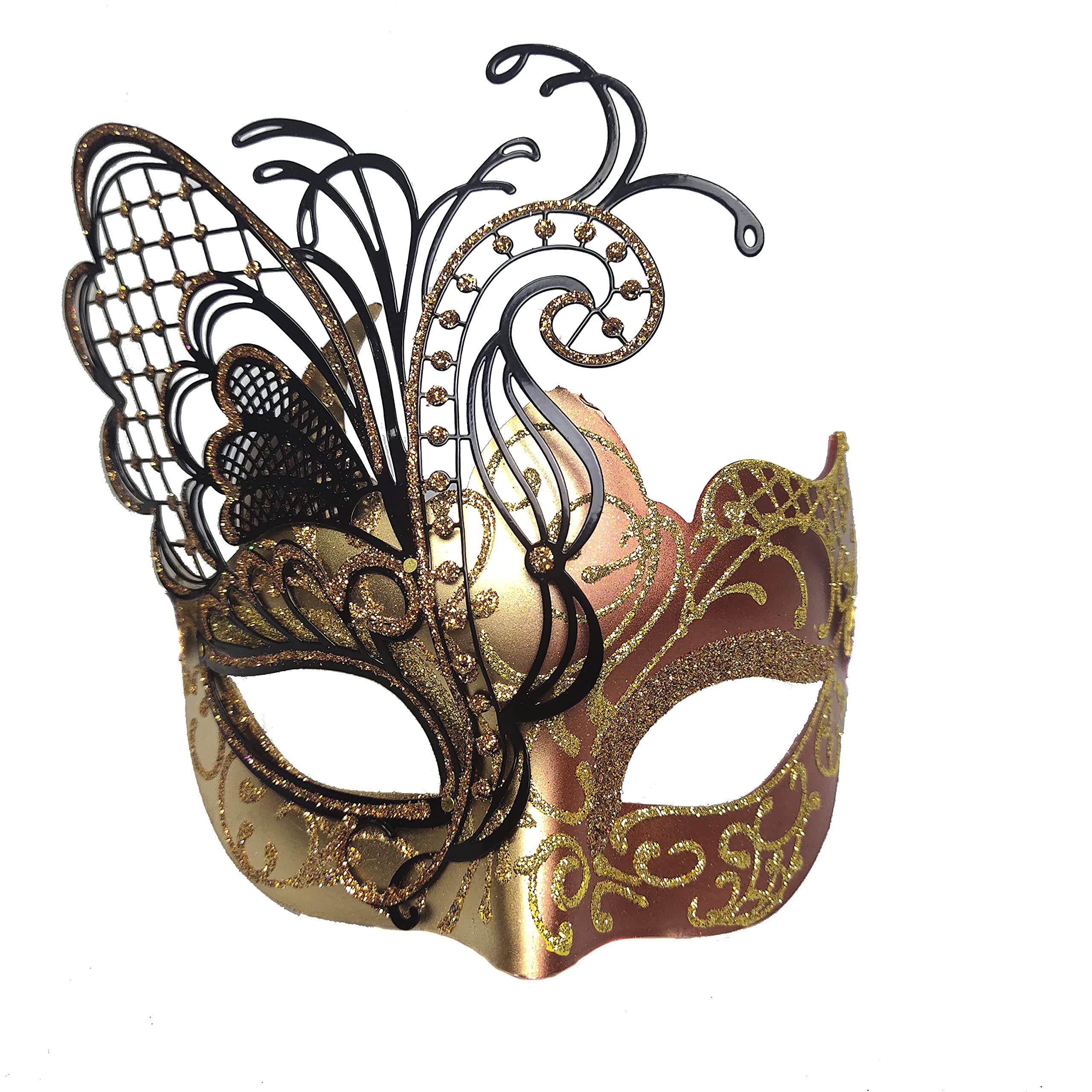 Ubauta Rose Gold Butterfly Rhinestone Metal Venetian Women Mask for Masquerade/Mardi Gras Party/Sexy Costume Ball/Wedding