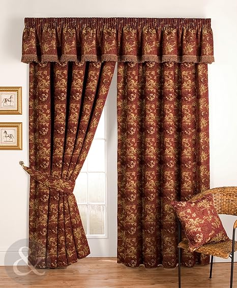 Vintage Jacquard Claret Red Curtains 66x90 Luxury Pencil Pleat