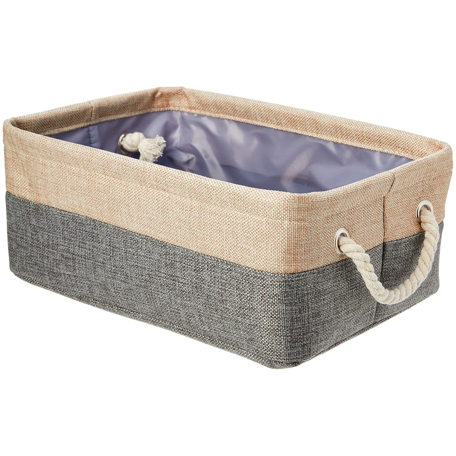 Home Set of Two Small Basics Two Tone Linen Storage Basket Bin with