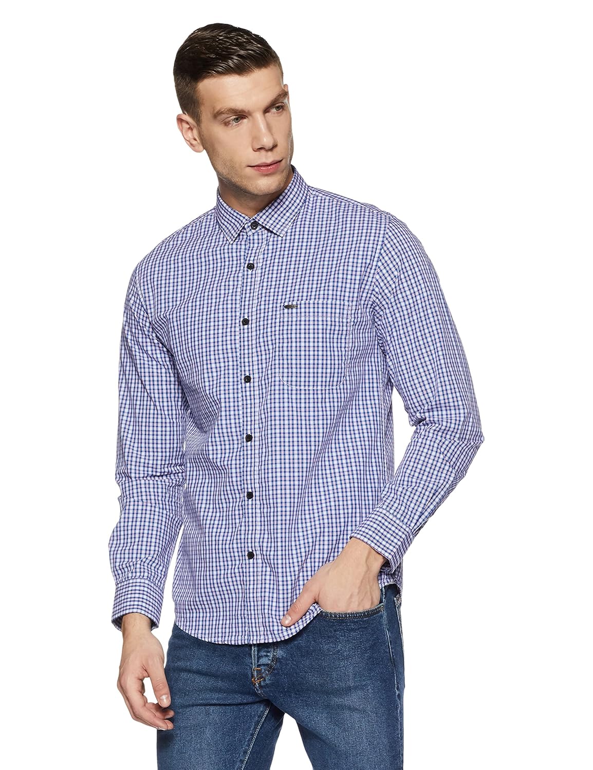 peter england men's checkered slim fit casual shirt