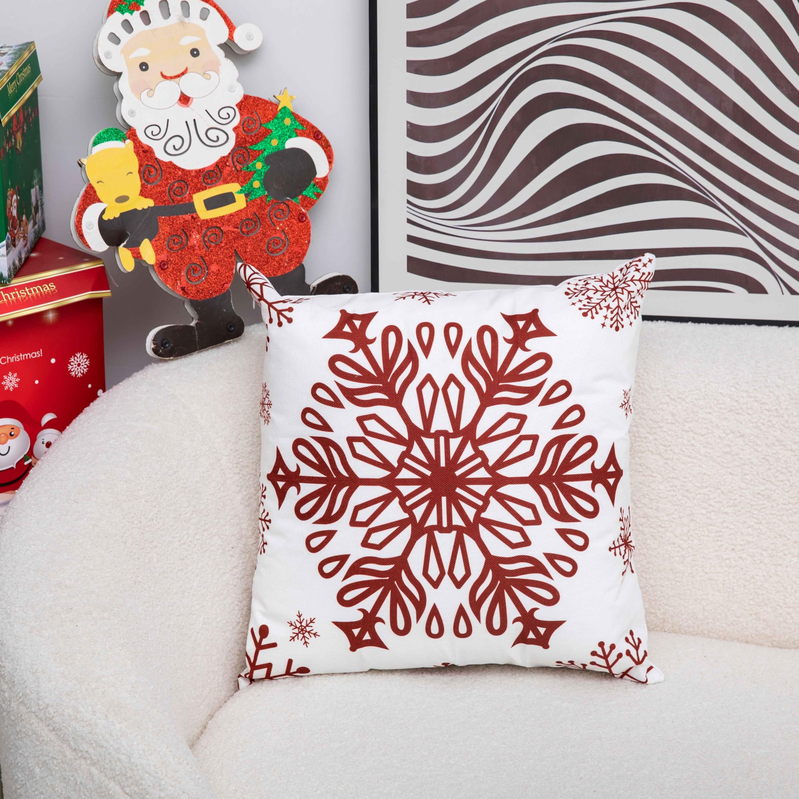Photo 1 of Decorative Throw Pillow Cover with Snowflake Pattern Square Cushion Case Winter Holiday Decor Sofa Living Room Bedroom Accent
