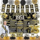 Zirtorei 75th Birthday Decorations for Men Women, 21pcs the Year 1951 Banner Balloon Party Supplies, Black Gold 75 Year Old Birthday Backdrop, 75 Bday Honeycomb Centerpiece Hanging Swirls Sash Gifts