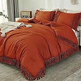 Andency Comforter King Size Set Burnt Orange, 3 Pieces Boho Terracotta Tassel Lightweight Fluffy Bedding Comforters & Sets, Soft All Season Rust Bed Set (104x90In Comforter & 2 Pillowcases)