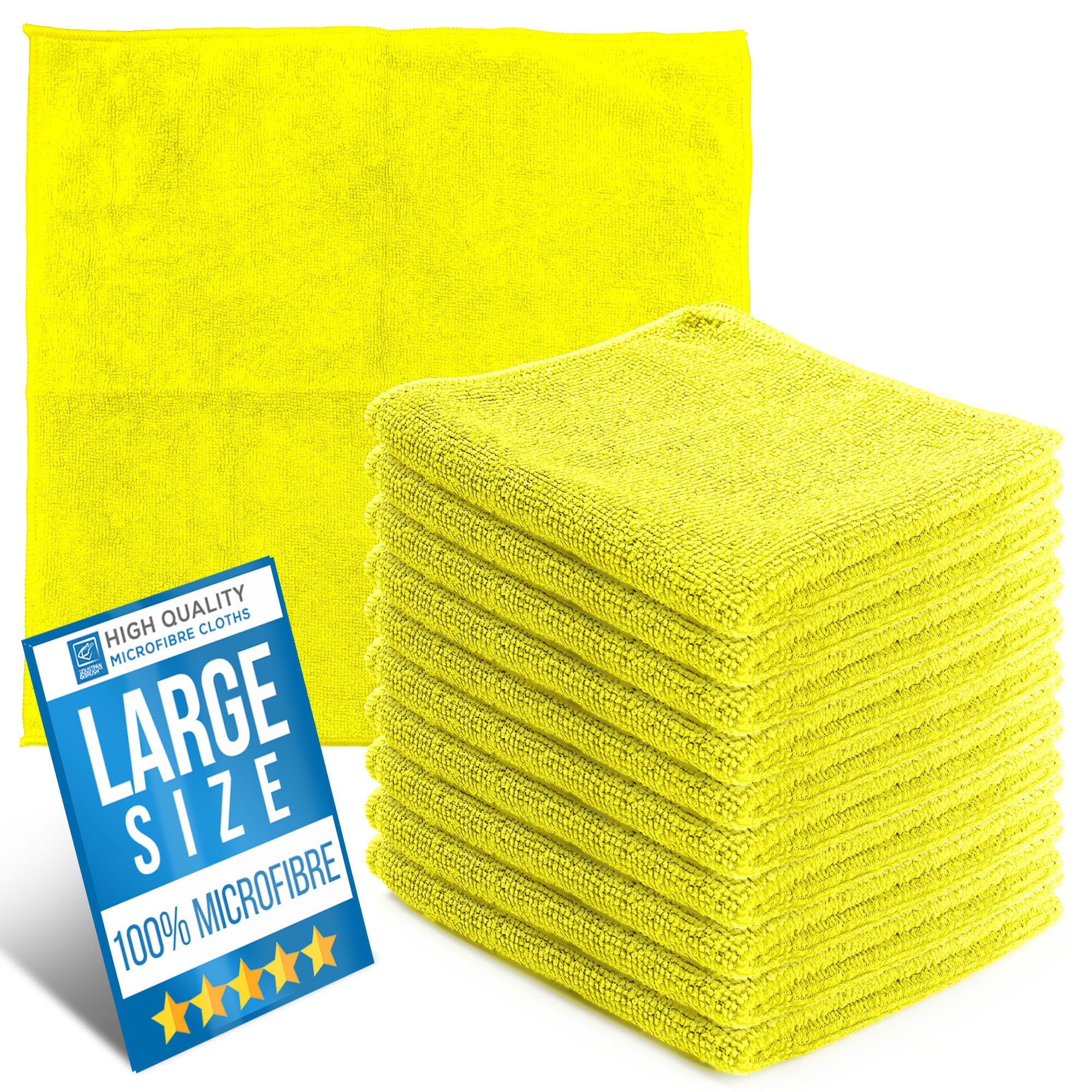 Microfiber Cleaning Cloth, Large Size 40x40cm, Super Absorbent Lint Free Microfibre Cloths Cleaning for Home, Kitchen, Surface, Mirrors, Bathrooms, Motorbike, Car (Yellow, 10)