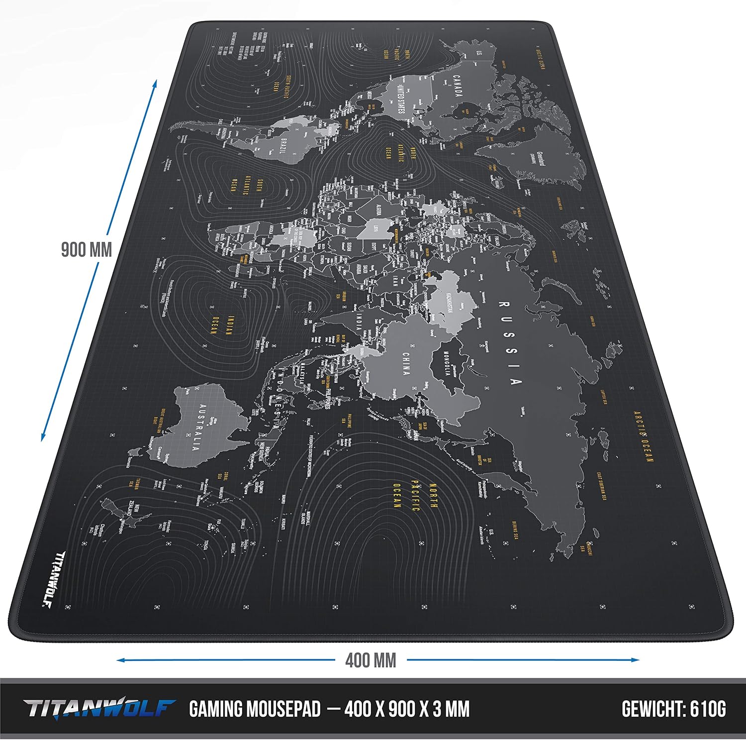 CSL-Computer Titanwolf XXL Speed Gaming Mouse Mat Titanwolf World Map 900 x 400 mm XXL Mouse Mat Large Size Improves Precision and Speed - Image 3