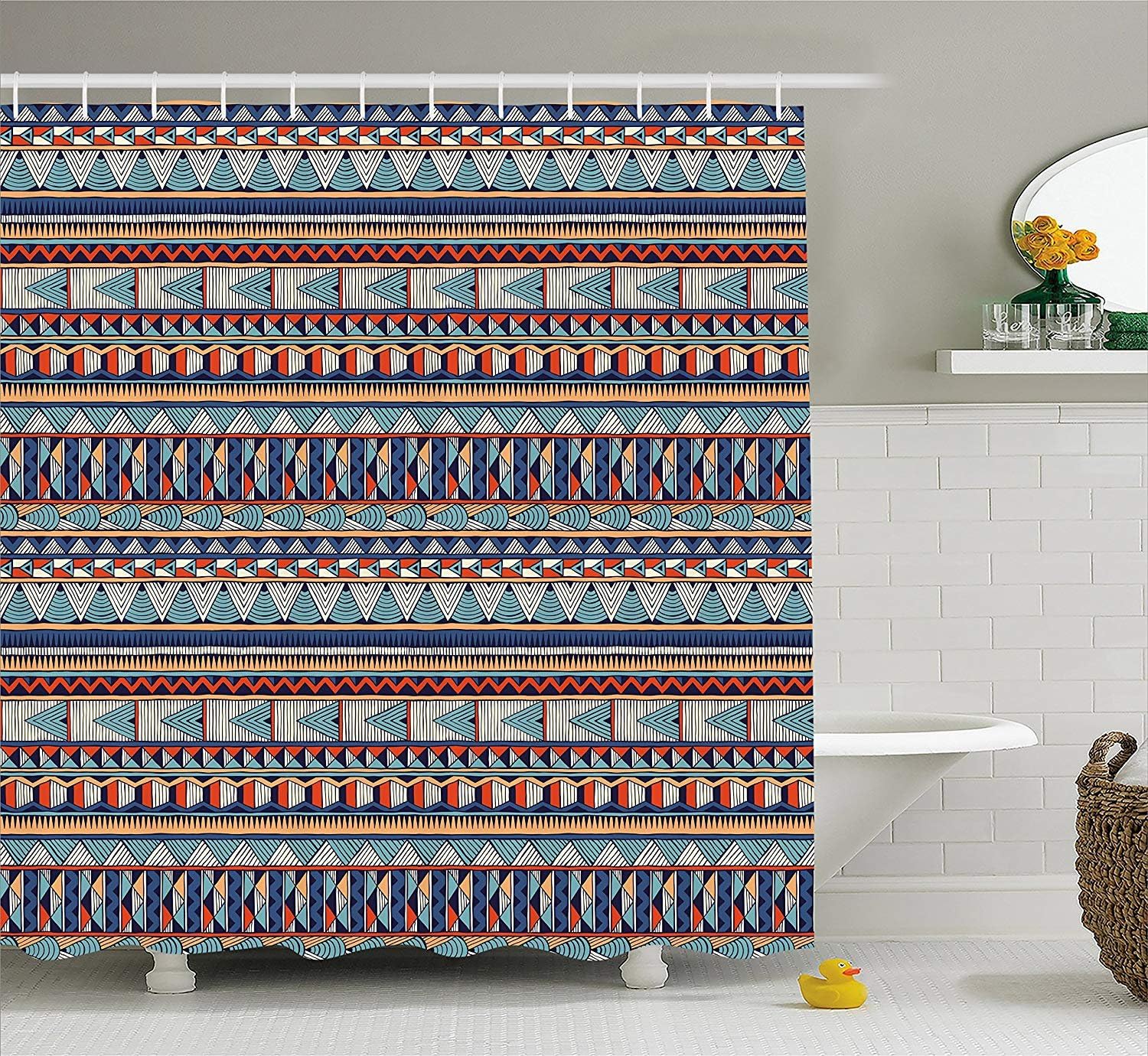 Amazon Com Abaysto Geometric Tribal African Abstract Artistic Ethnic Pattern Ornamental Design Slate Blue Light Brown Bathroom Decor Shower Curtain Sets With Hooks Polyester Fabric Great Gift Home Kitchen