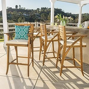 Christopher Knight Home 299836 Hermosa Barstool (Set of 4), Teak Finish