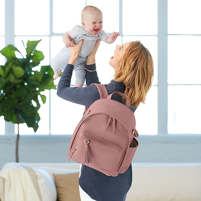 Image 5 - Skip Hop Diaper Bag Backpack: Greenwich Multi-Function Baby Travel Bag with Changing Pad and Stroller Straps, Vegan Leather, Dusty Rose