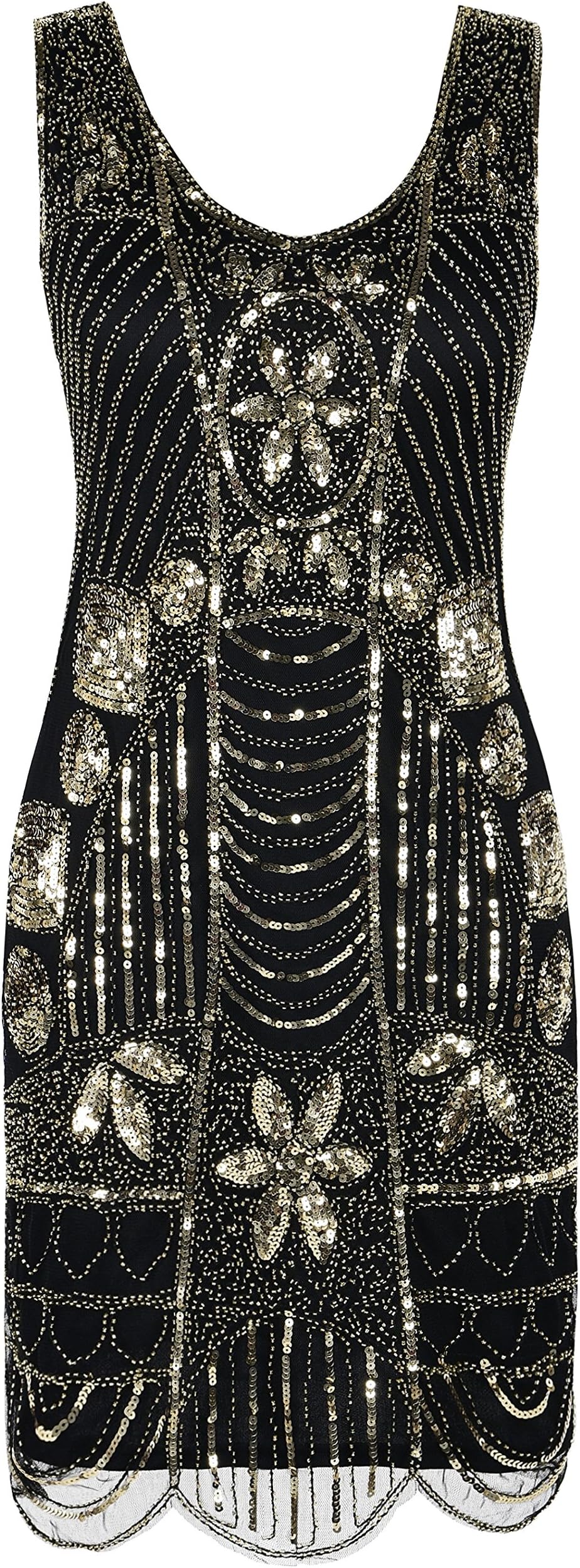 Women's Retro 1920s Beaded Sequined Leaf Art Deco Gatsby Flapper Dress