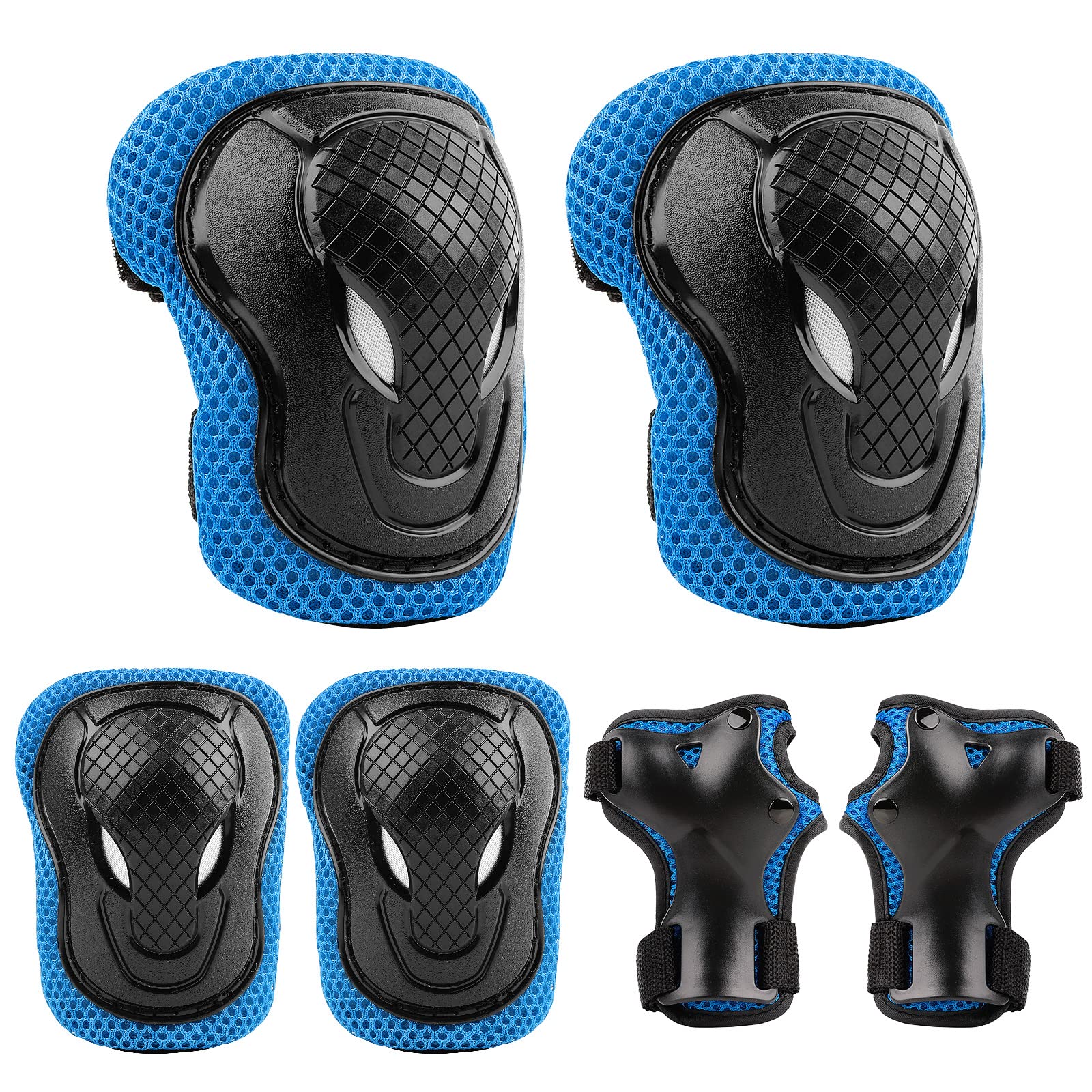 ValueTalks Kids/Youth Knee and Elbow Pads Set,Knee Pads for Kids Adjustable Protective Gear Set for Roller Skates Skateboard Scooter Inline Skating Cycling Bike Riding (Blue, S)