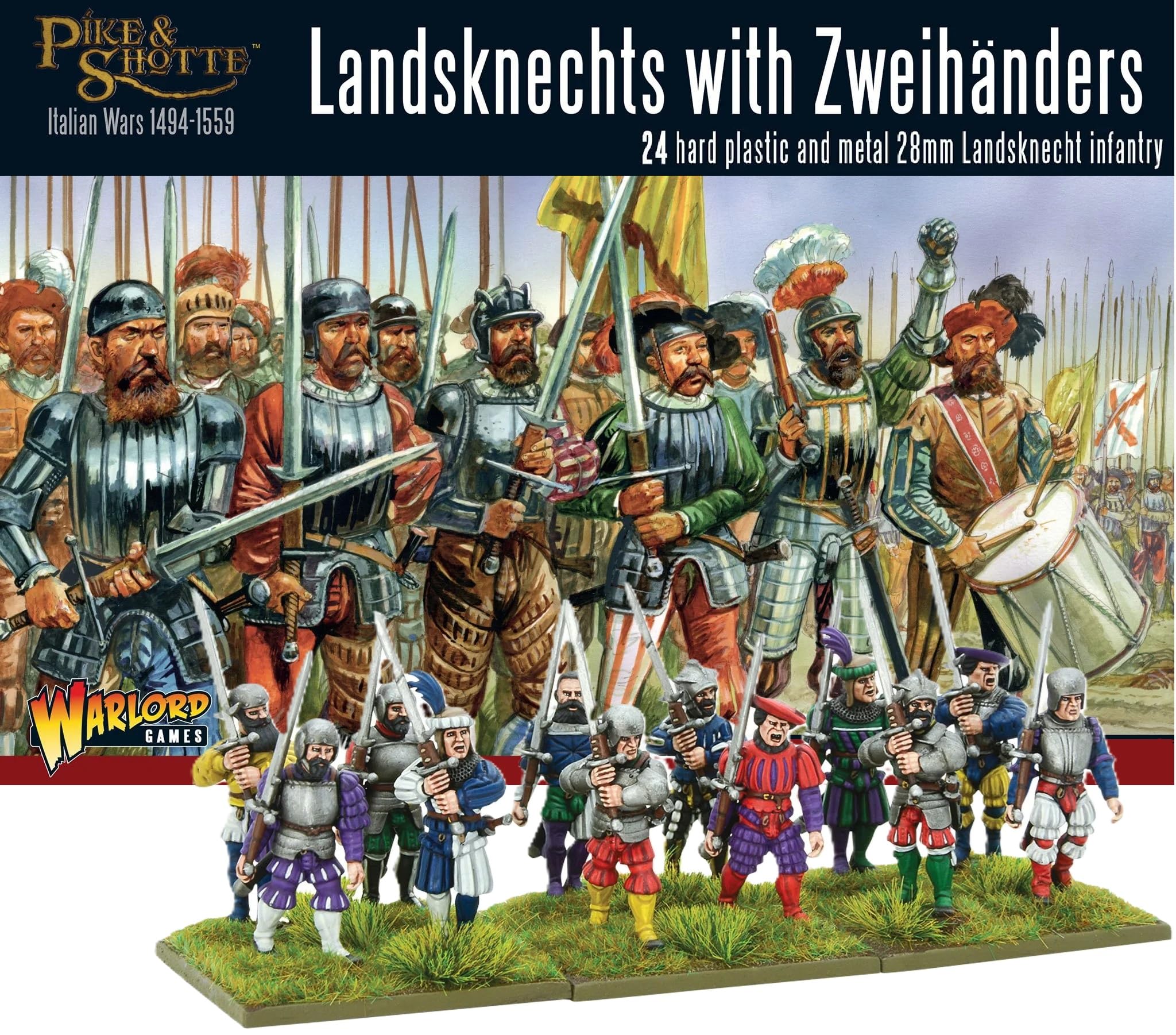 Warlord Games Landsknechts With Zweihanders- 28mm Scale Plastic Miniatures for Pike & Shotte Highly Detailed Miniatures for Table-top Wargaming