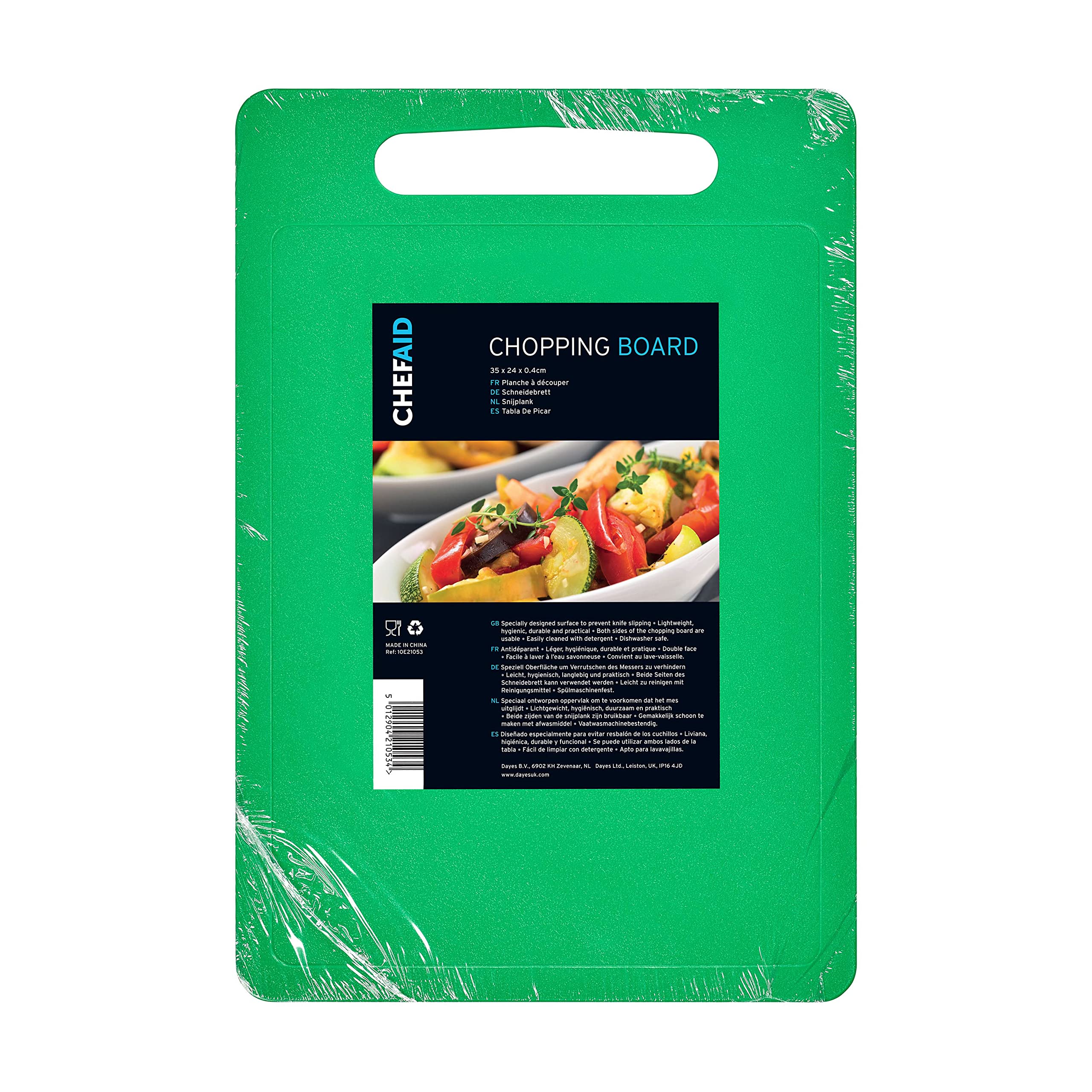 Chef Aid Green Poly Chopping Board, Multipurpose Anti-Slip Surface, Easy Clean and Dishwasher Safe with Handle, 30 x 25cm, Other Colour Options Available