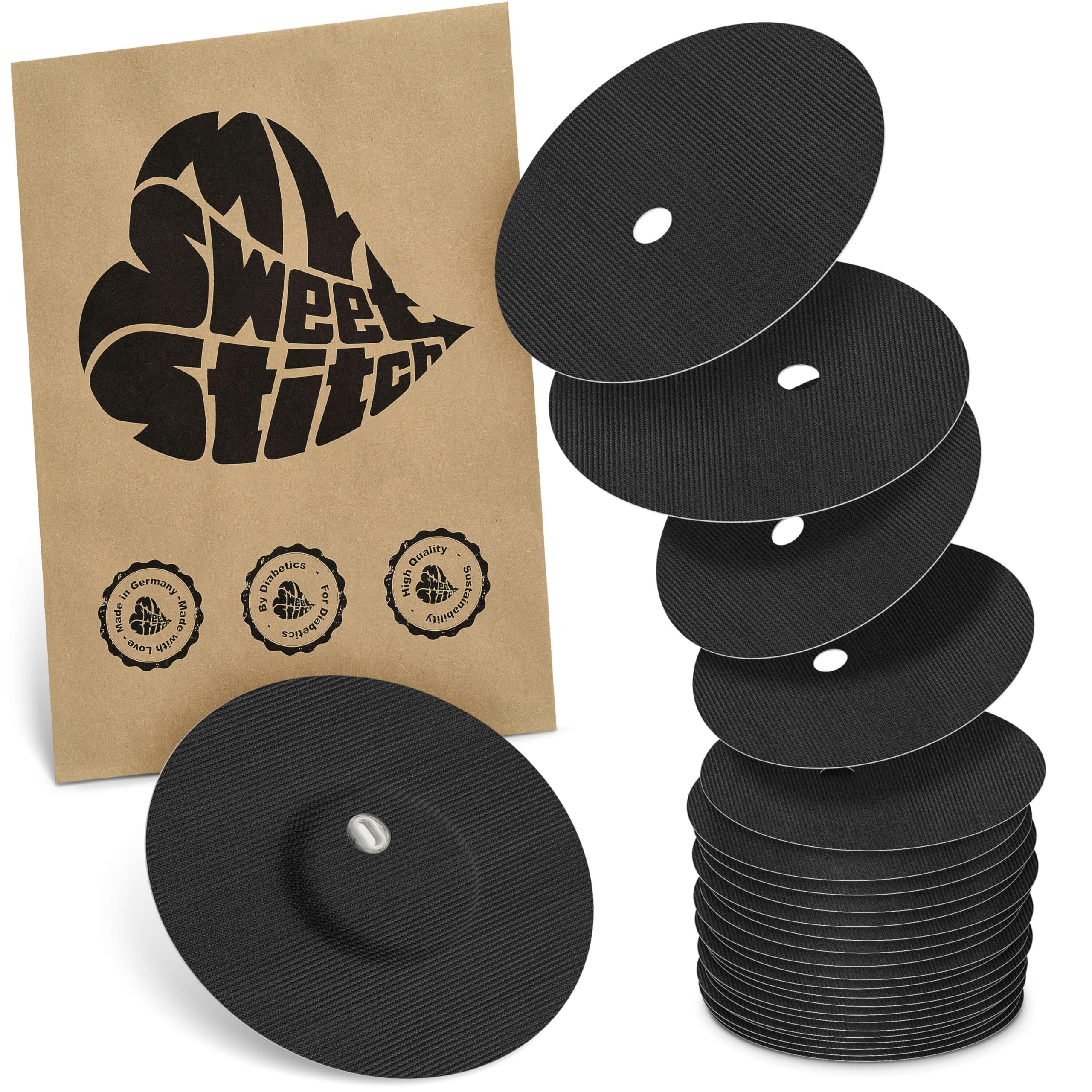 MySweetStitch - 25 x Freestyle Libre 3 Round Patches with Ventilation Hole, Overpatch Ø 60mm, Waterproof, Breathable, Skin-Friendly, Made in Germany, Black