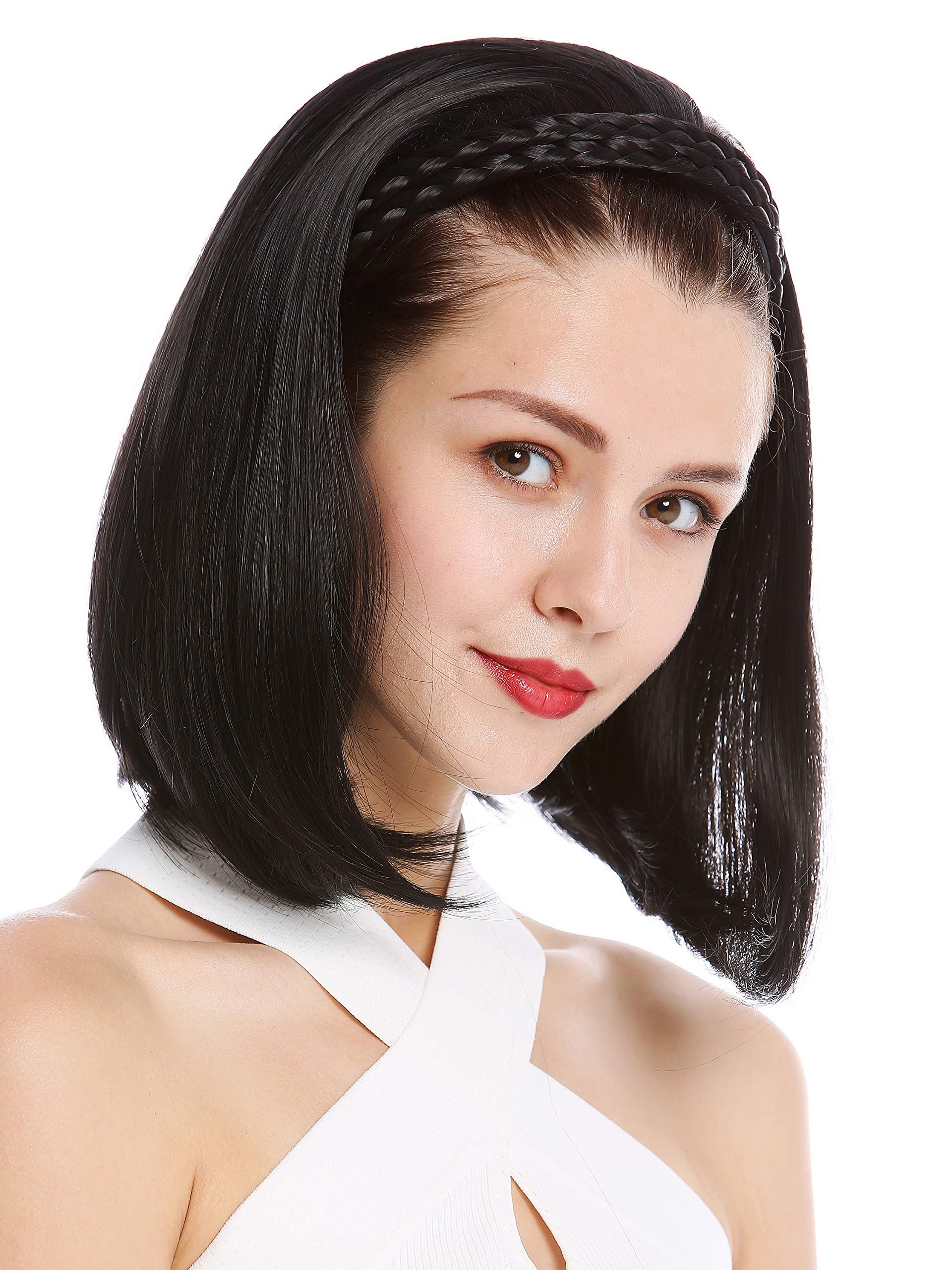 WIG ME UP - 90606+3-1B Halfwig Hairpiece Extension with braided hair circlet shoulder length straight black