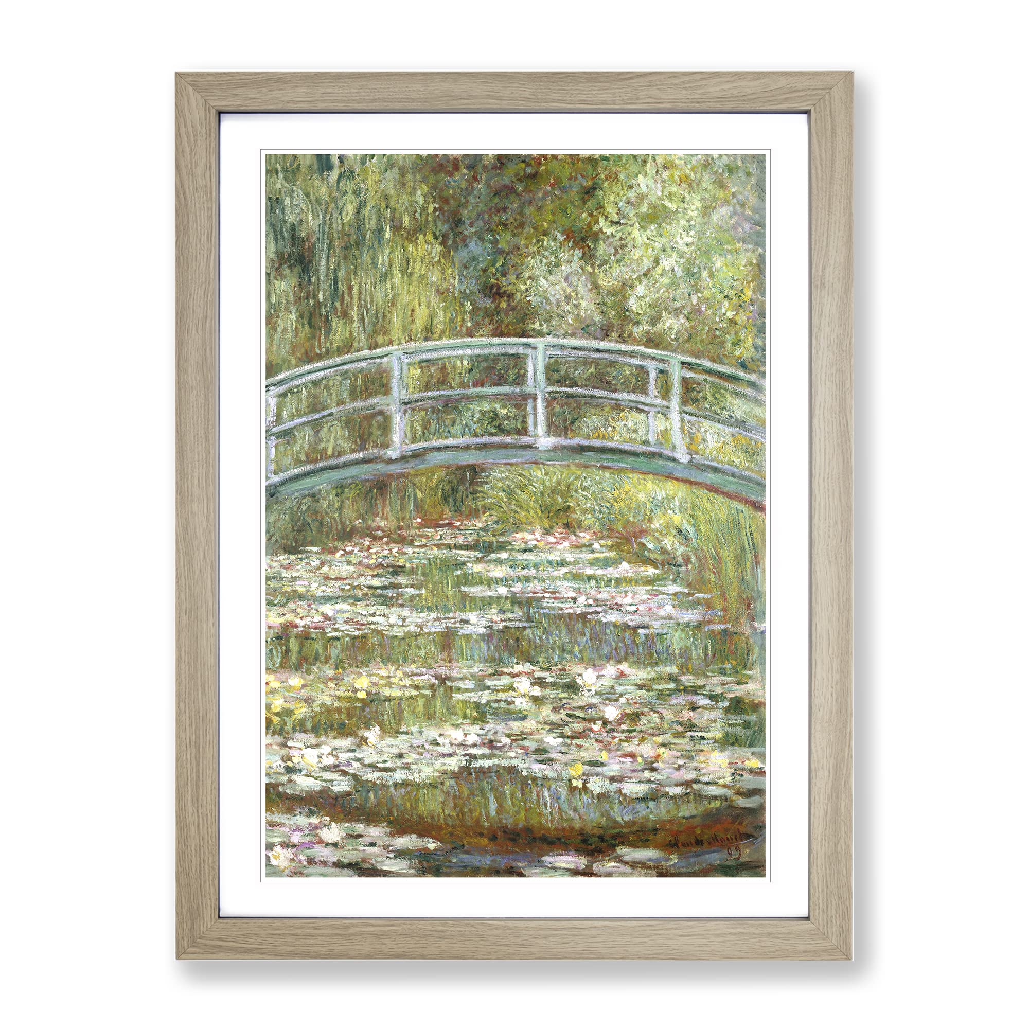 The Japanese Footbridge Vol.1 By Claude Monet Classic Painting Framed Wall Art Print, Ready to Hang Picture for Living Room Bedroom Home Office Décor, Oak A4 (34 x 25 cm)
