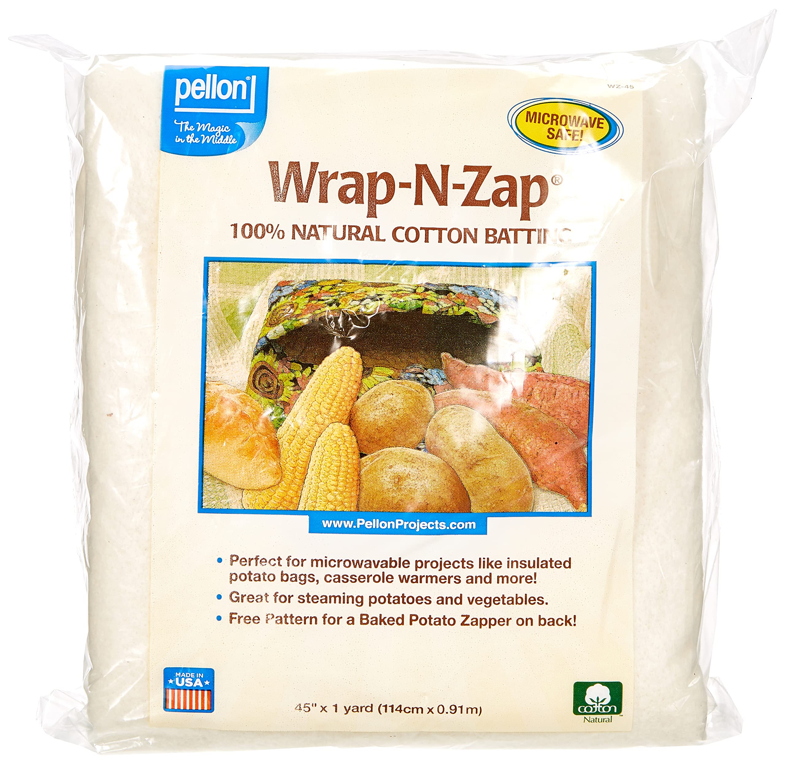 Pellon WZ-45, Natural Wrap-N-Zap Cotton Quilt Batting, 45 by 36-Inch, 1 Pack