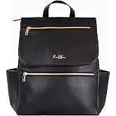 Roo and Bear Premium Vegan Leather Diaper Bag Backpack – Large Designer Baby Bag, Stylish Diaper Backpack with Stroller & Crossbody Straps & Multiple Compartments (Black)