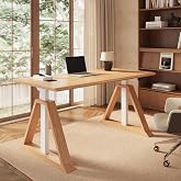 FLEXISPOT 55 x 28 Inch Oak Executive Standing Desk, Natural | Japandi-Inspired Sit-Stand Desk, Architectural V-Frame Design, Multi-Monitor Setups, Dual Motor &amp; 220 LBS