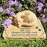somiss Custom Cat Memorial Stones Headstones, All Content is Customizable Grave Markers Tombstones Features A Sleeping Kitty Statue Personalized Cat Memorial Gifts Loss Gifts Outdoors