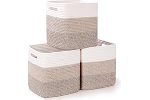Woven Cube Storage Baskets – Cotton Rope Organizer Bins 11"x11", 3 Pack Foldable – Soft Neutral Storage for Nursery, Closet, 
