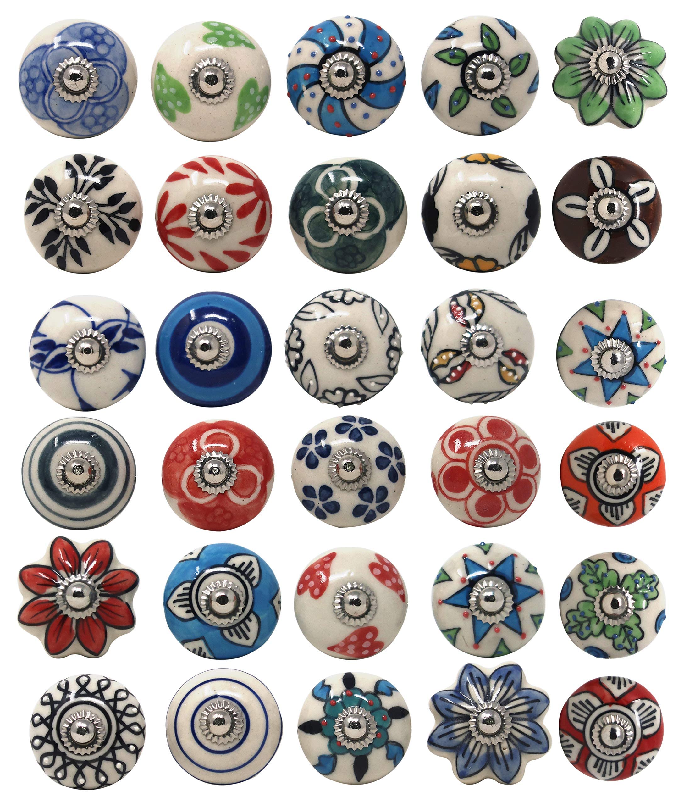 Ajuny Set of 30 Ceramic Knobs Multicolor for Kitchen Cabinets Furniture Bathroom Cupboards Dresser Drawers Chest Pulls Handmade Pottery Decorative Colorful Handles Knobs