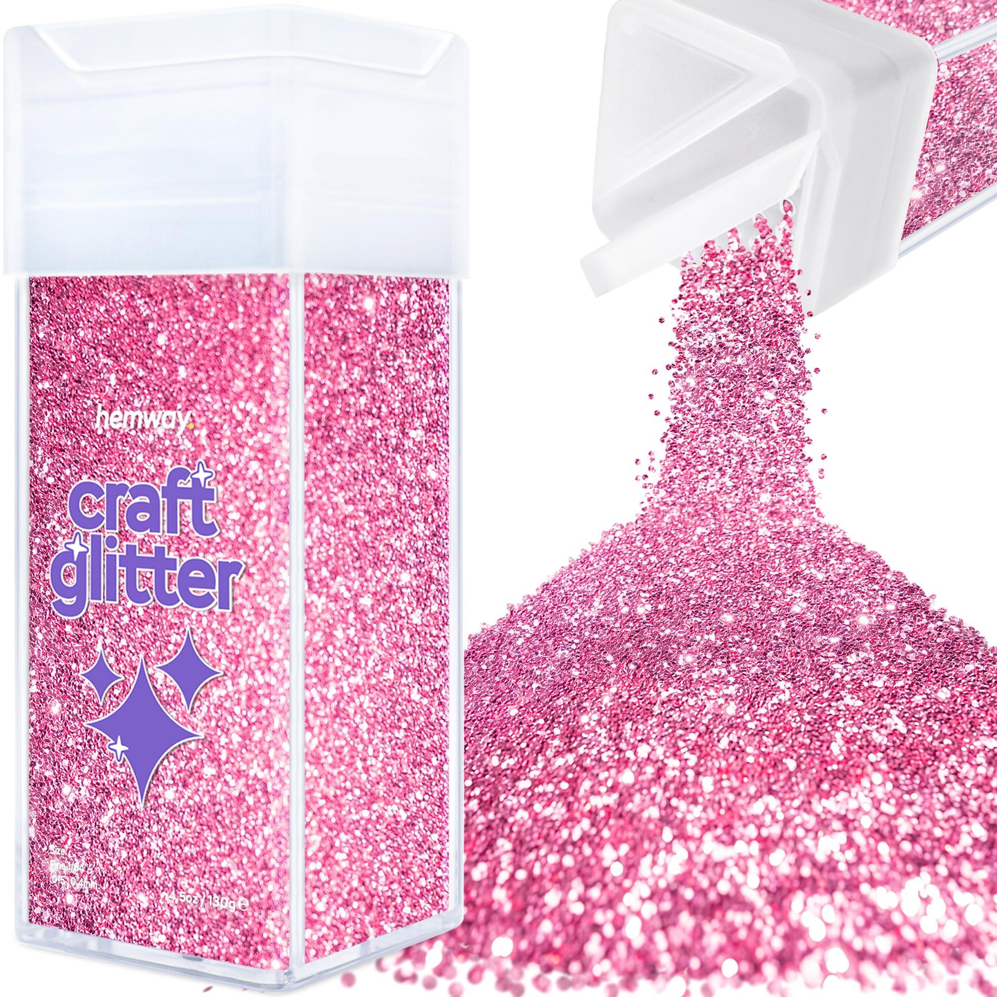Hemway Glitter Shaker Rose Pink 110g Fine, Craft Glitter Shaker for Resin & Epoxy Crafts, Christmas Art Supplies, Nail, Body, Face, Eye, Festival, Crafting, Slime, Sparkle