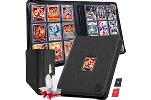 FORZAROCKET Window Toploader Binder, Holds 252 Cards in Toploaders, 8 INCLUDED, Waterproof PU Leather, Ringless Double-Sided Pages, Archival Safe Pockets, Pleasurable Inner Lining (9 pocket, Jeans Black)