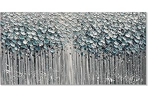 zoinart 24x48 Inch 3D Oil Paintings on Canvas Blue Forest Heavy Textured Painting Wall Art Wall Decoration Flower Artwork Ready to Hang