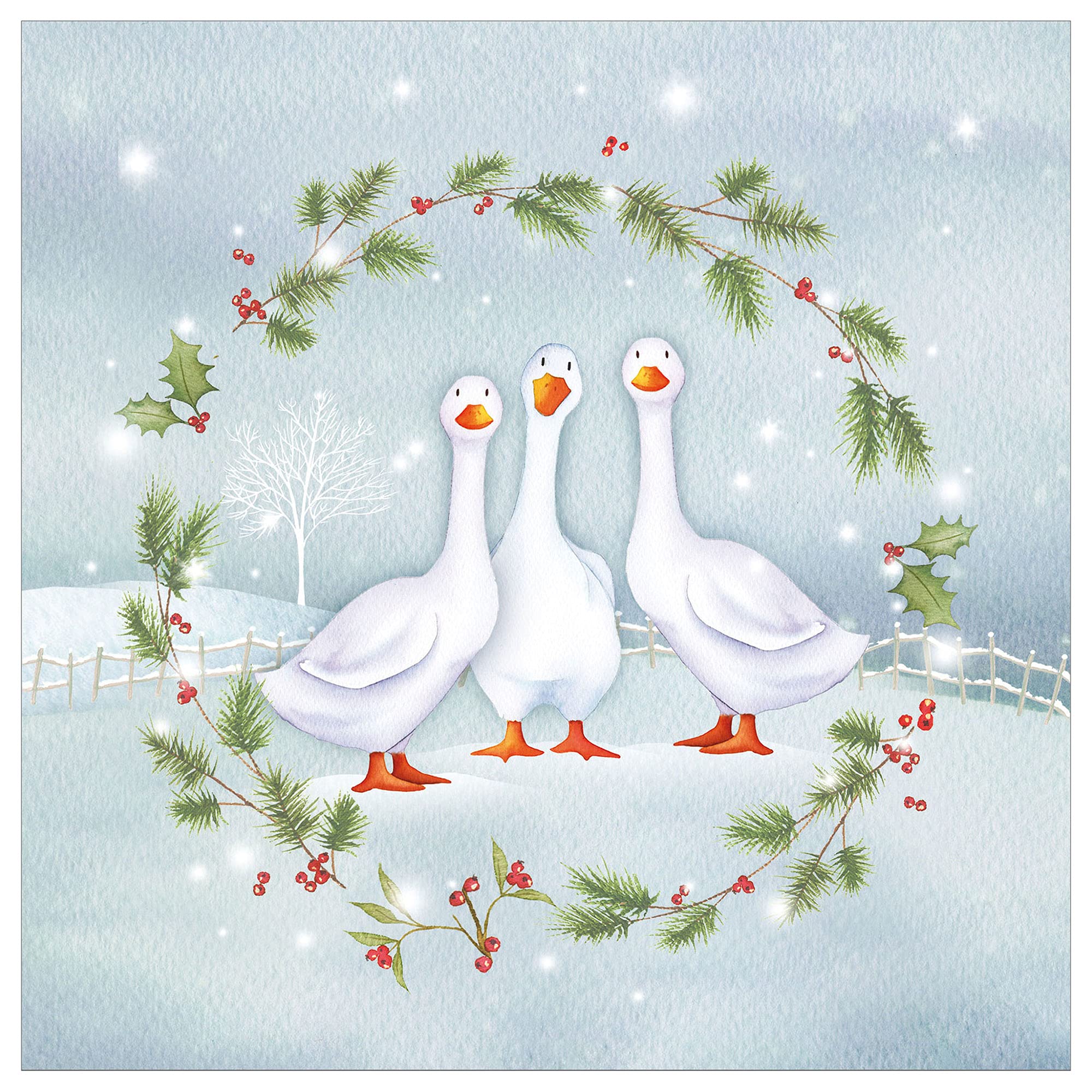Christmas cards pack - Geese, 10 Christmas cards 2025 with 10 white envelopes - Designed, printed and hand-packed in the UK, by Just Cards Direct