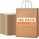 METAPRINT 100pcs Large Brown Paper Bags with Handles in Bulk, 10x5x13 Kraft Gift Bags, Recyclable Shopping Bags for Retail, Birthday, Parties & Weddings
