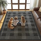 Washable 5x7 Checkered Rug for Living Room, Black Grey Checkerboard Modern Minimalist Large Foldable Area Rugs, Ultrathin Low Pile Soft Nonslip Indoor Carpet for Office Bedroom Playroom Classroom Dorm